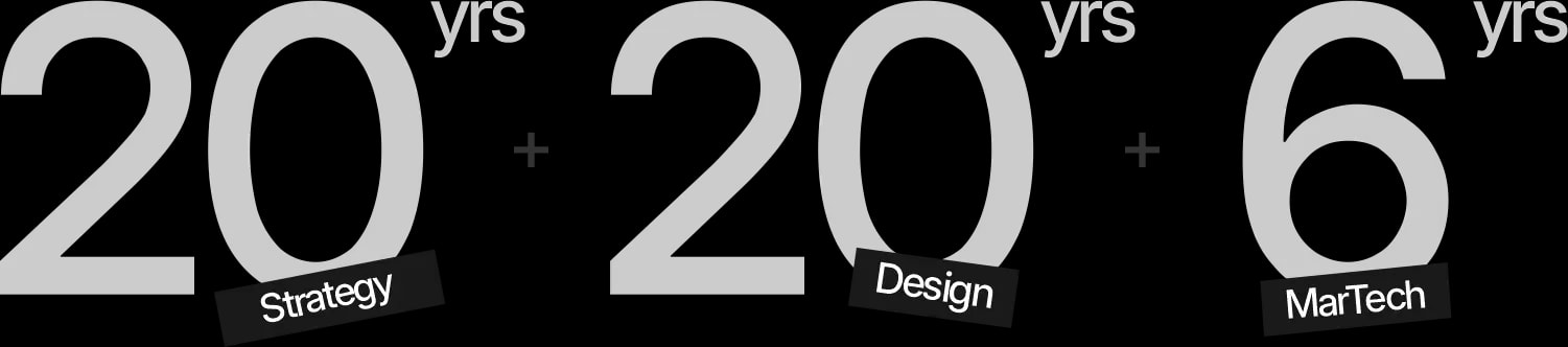 20 years advertising, 20 years design, 6 years MarTech combined experience.